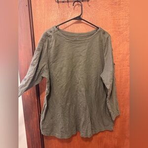 Croft & Barrow Forest Green Button-Sleeve Top